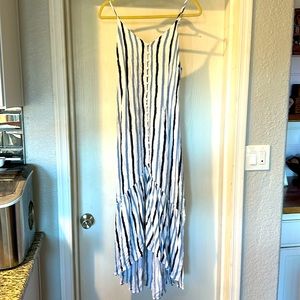 Pink Lily blue stripe summer maxi with functional buttons